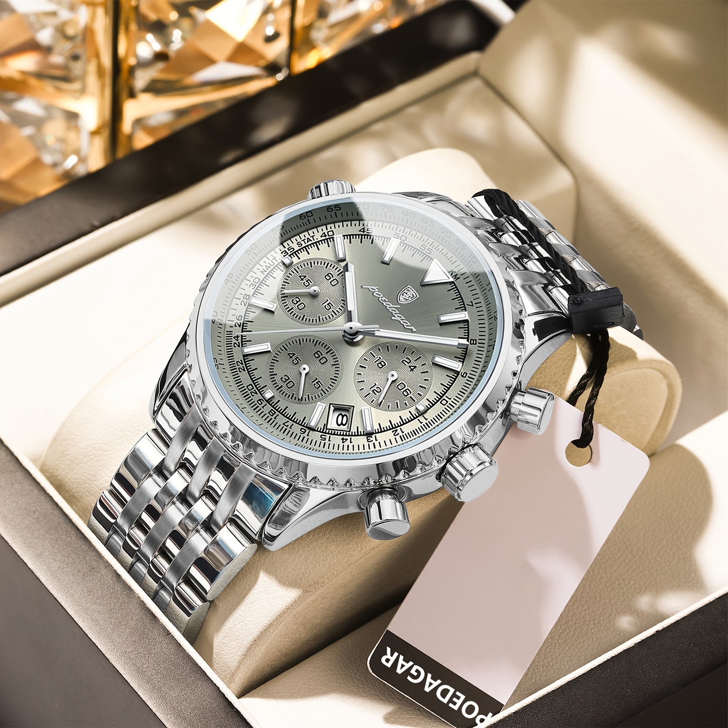 The New 2024 Waterproof Luminous Calendar Stainless Steel Chronograph Quartz Watch from Baida Is a High-End, Powerful, And Trendy Quartz Wristwatch for Men.