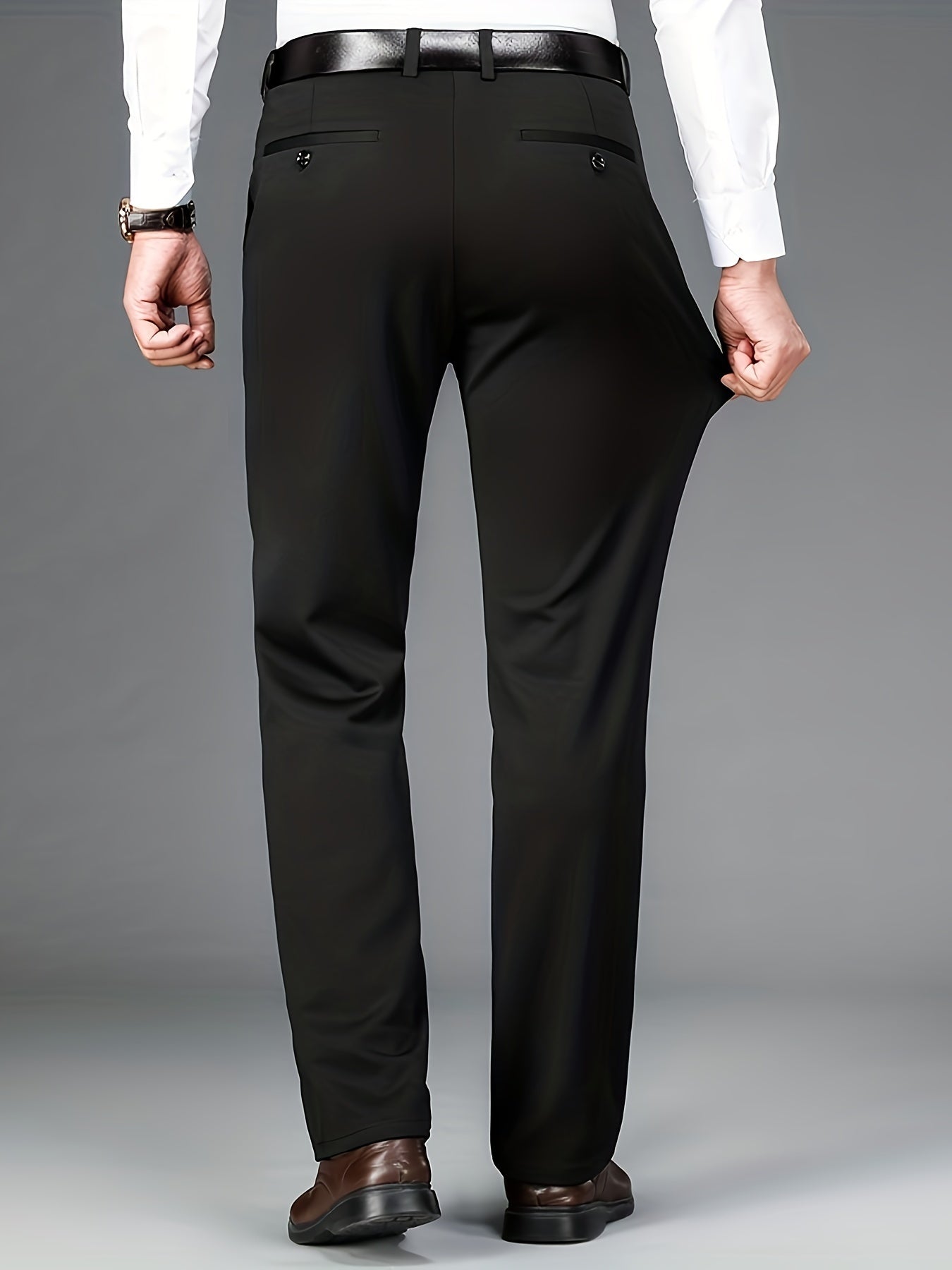 Men'S Classic Black Dress Pants - Nylon Blend, Straight Leg, Straight Leg Pants for Business Occasions