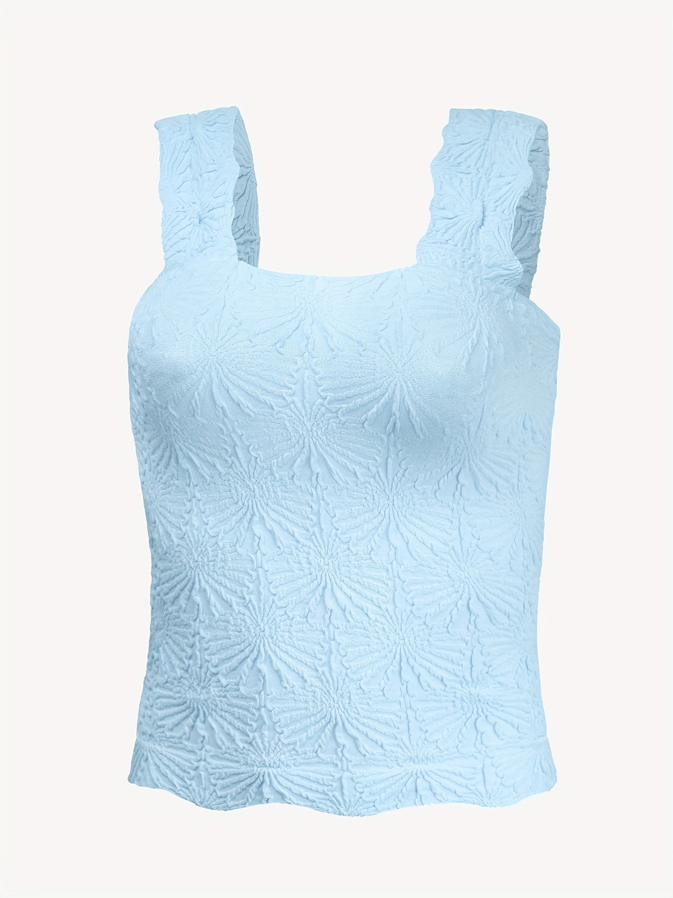 Women's Fashion Cami Tank Top With Jacquard Floral, Wide Shoulder Strap Square Neck Tank Top, Women's Activewear