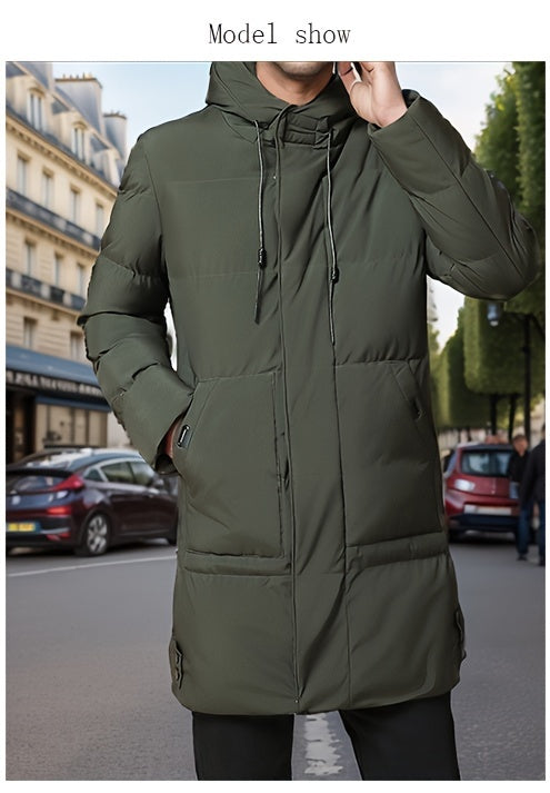 Men's Winter Hooded Padded Jacket, Thickened Loose Fit Solid Color Zip-Up Padded Coat, Warm & Stylish Men's Outerwear
