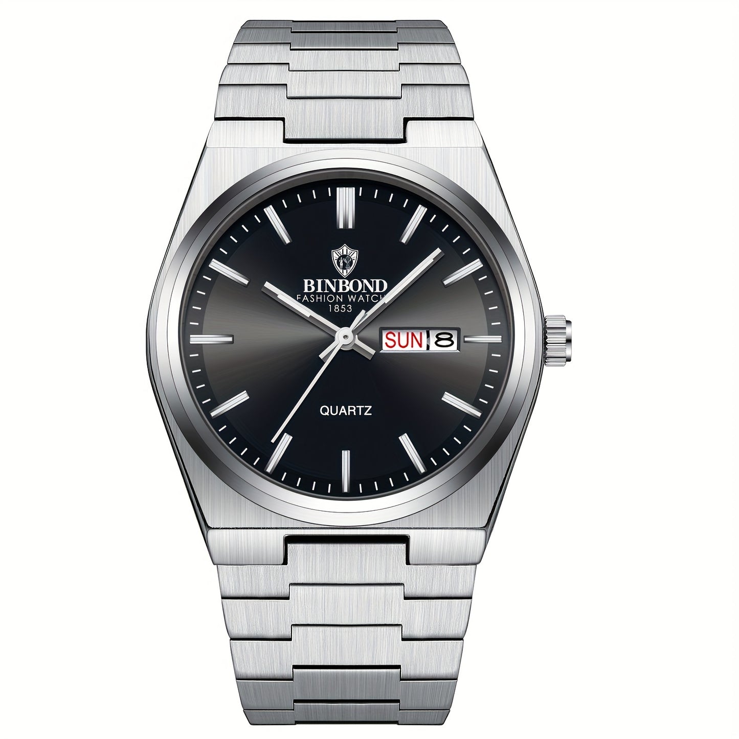 BINBOND Fashion Solid Stainless Steel Buckle Men's Business Casual Quartz Watch Thin Double Calendar Men's Watch