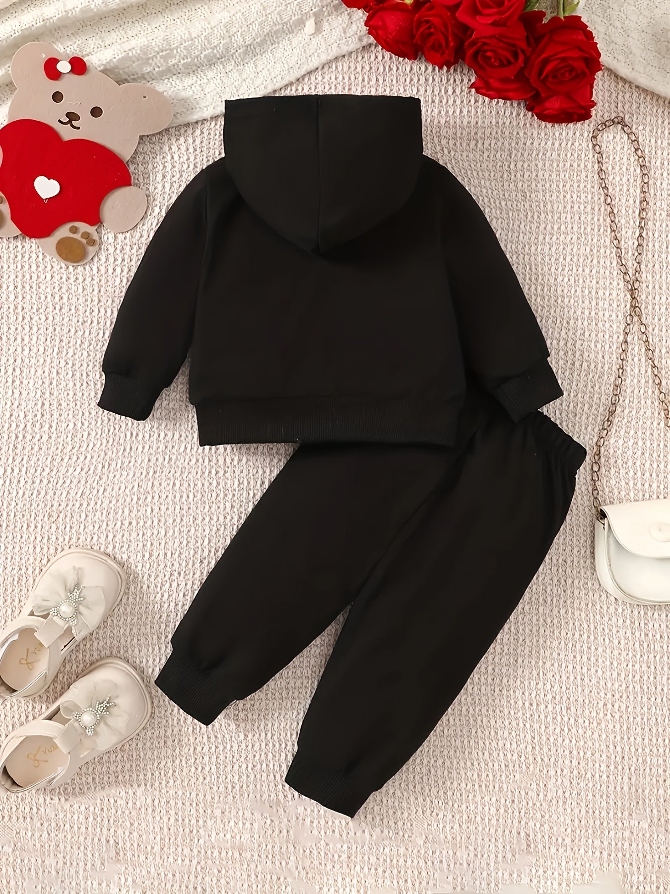 2pcs I Love Papa Print Kids Hoodie & Pants Set, Polyester Casual Raglan Sleeve Long Sleeve Hooded Sweatshirt & Pants for Toddler & Infant Boy'S & Girl'S Clothes, for Outdoor