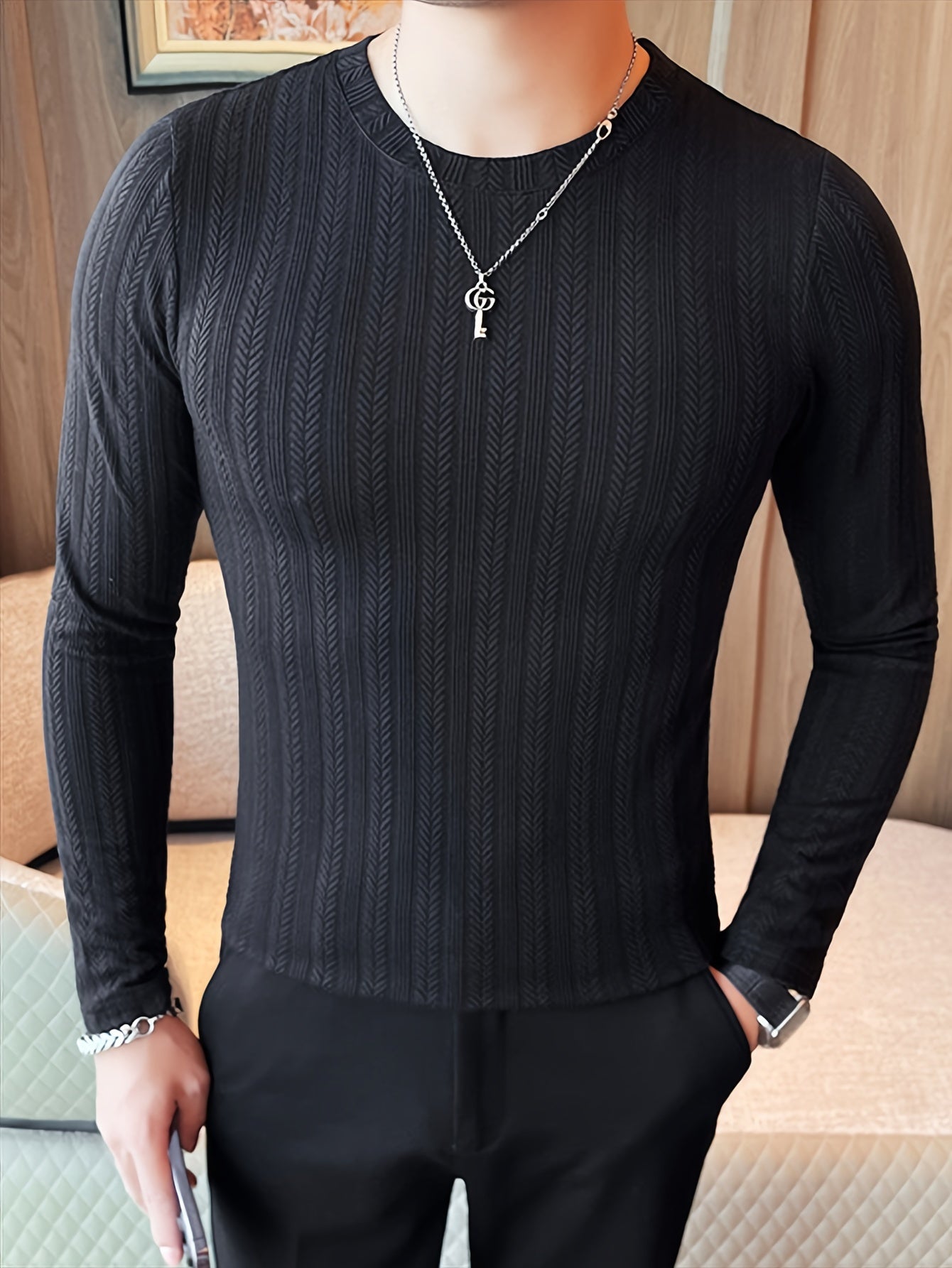 Men's Slim-Fit Long Sleeve T-Shirt - Casual Stylish, Perfect for Fall/Winter, Machine Washable