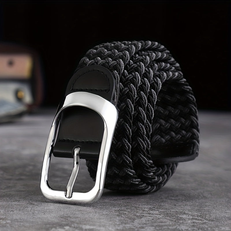 Men And Women's Elastic Woven Belt With Button Buckle, For Casual Jeans Christmas Gift