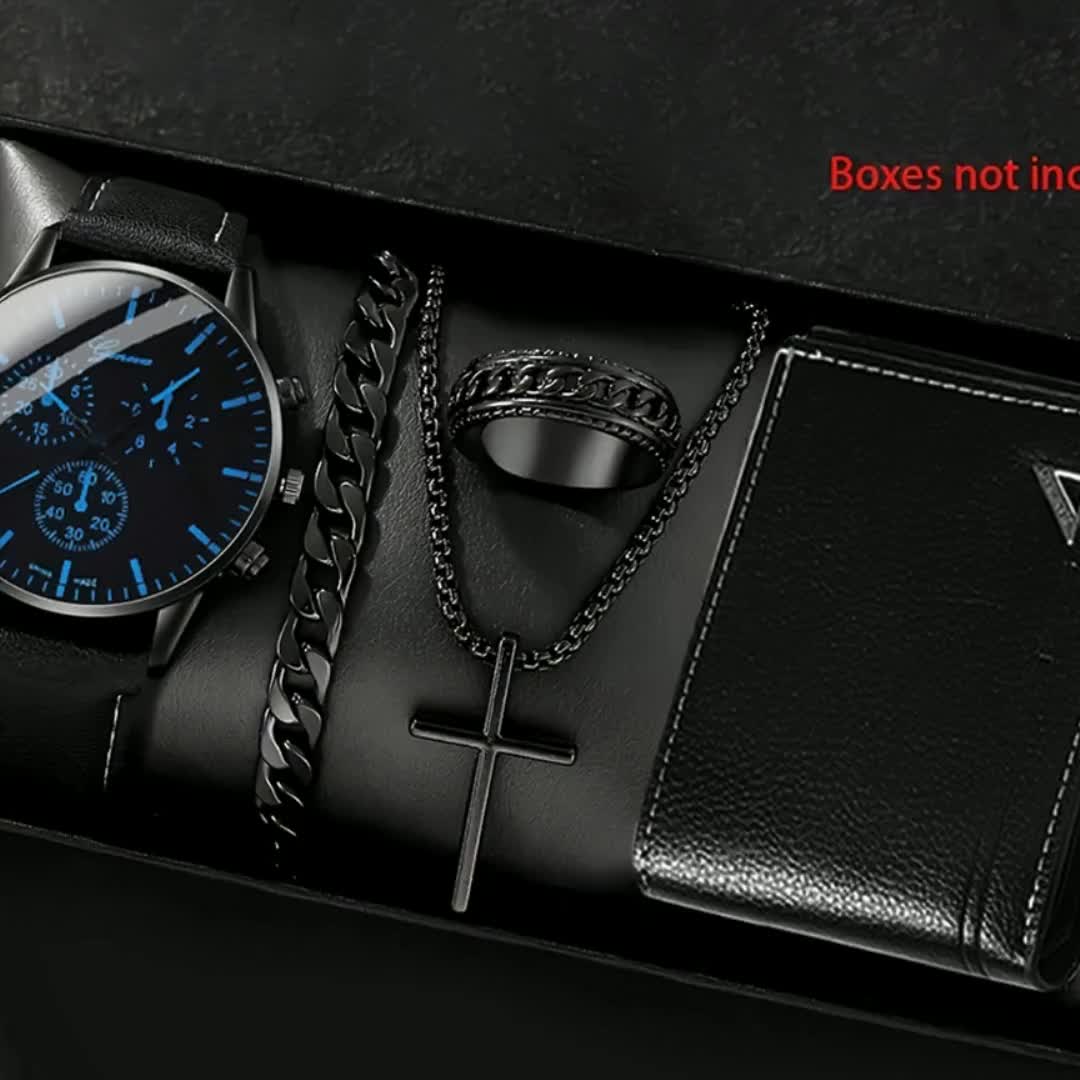 5pcs men&women's Watch Set: Stylish Casual Quartz Wristwatch, Necklace, Bracelet, Ring, and Wallet, Suitable for Women&women