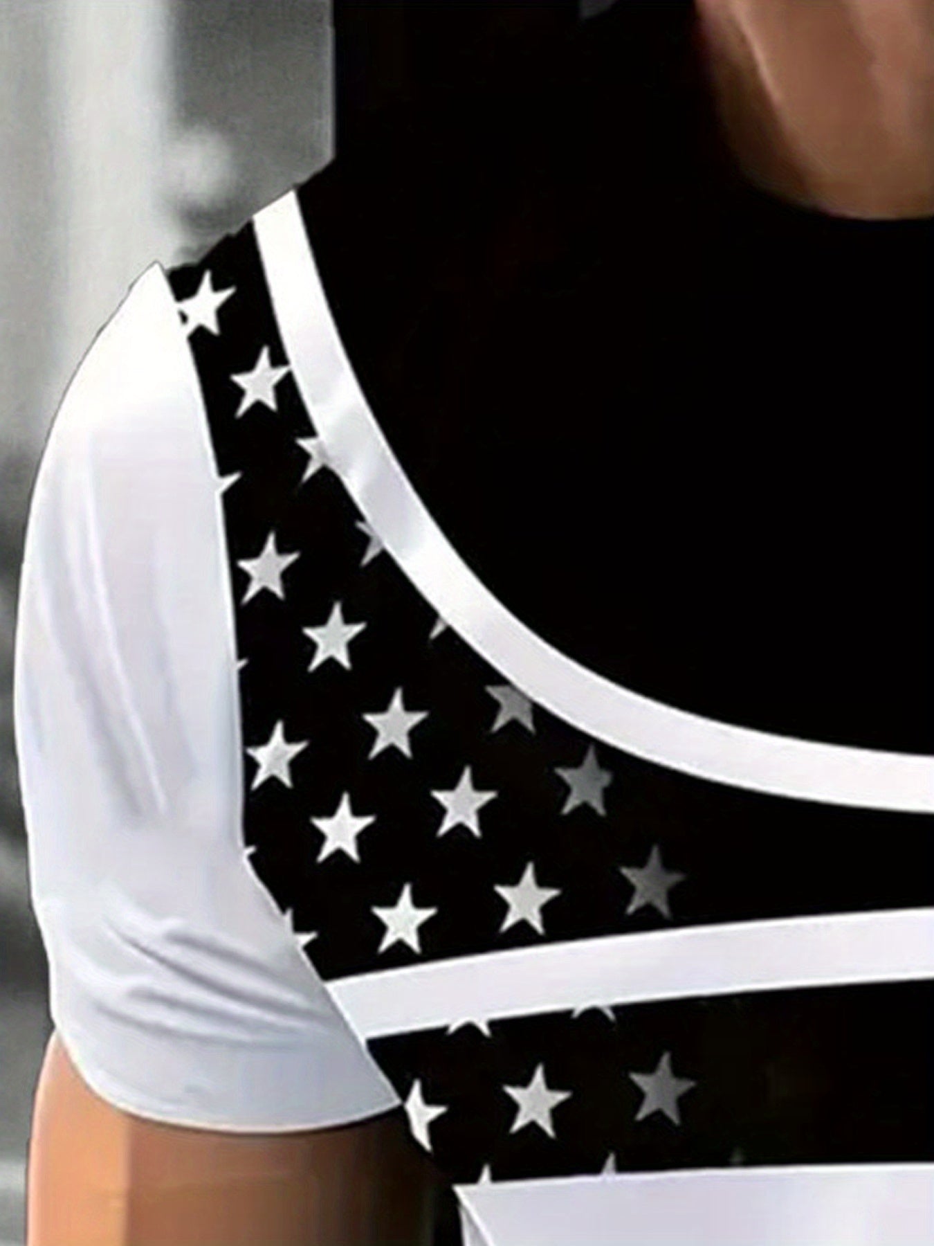 Men'S Black White Star Stripe T-Shirt with "King" Print - Casual Round Neck Short Sleeve, Curved Design, Breathable Fabric for Summer, Casual Attire, Comfortable Fit