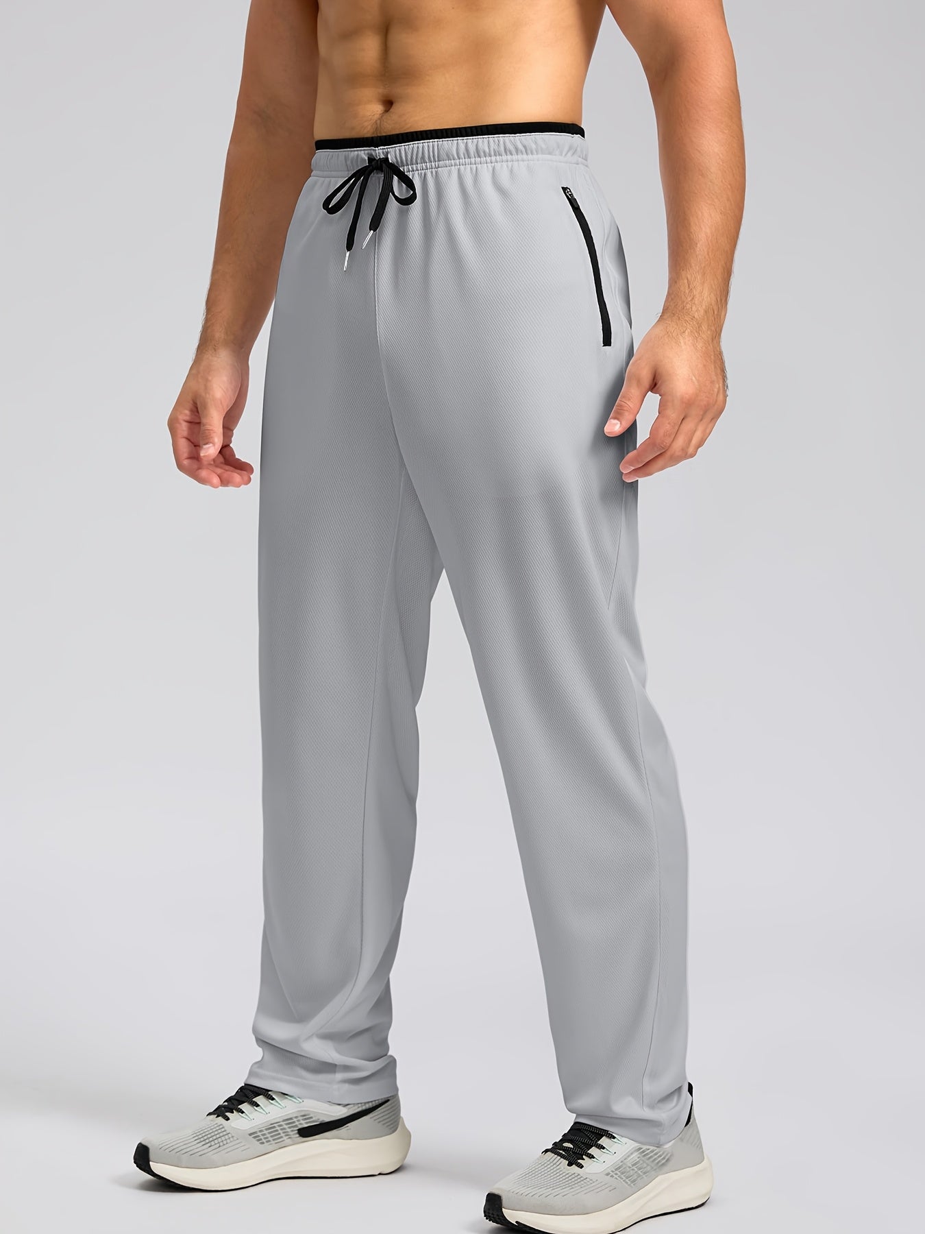 Men's Sports Pants With Drawstring And Zippered Pockets, Lightweight And Breathable Bottoms For Running/Casual Wear