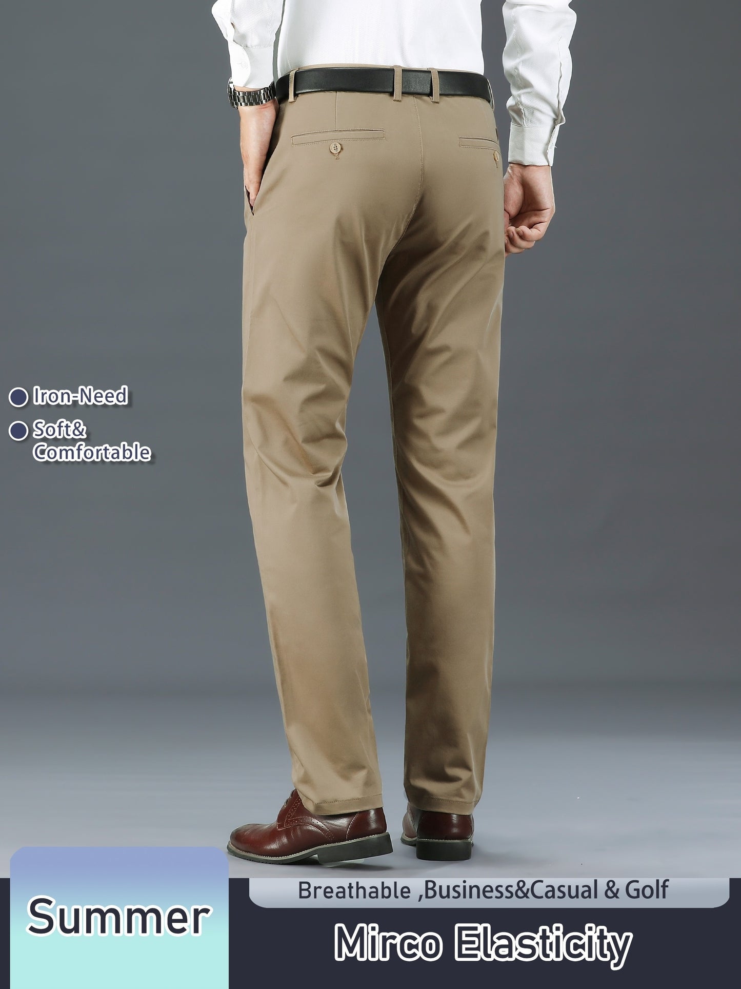 Men's Solid Color Straight Leg Business Style Cotton Blend Pants, Casual Comfy Breathable Outdoor Trousers As Gift