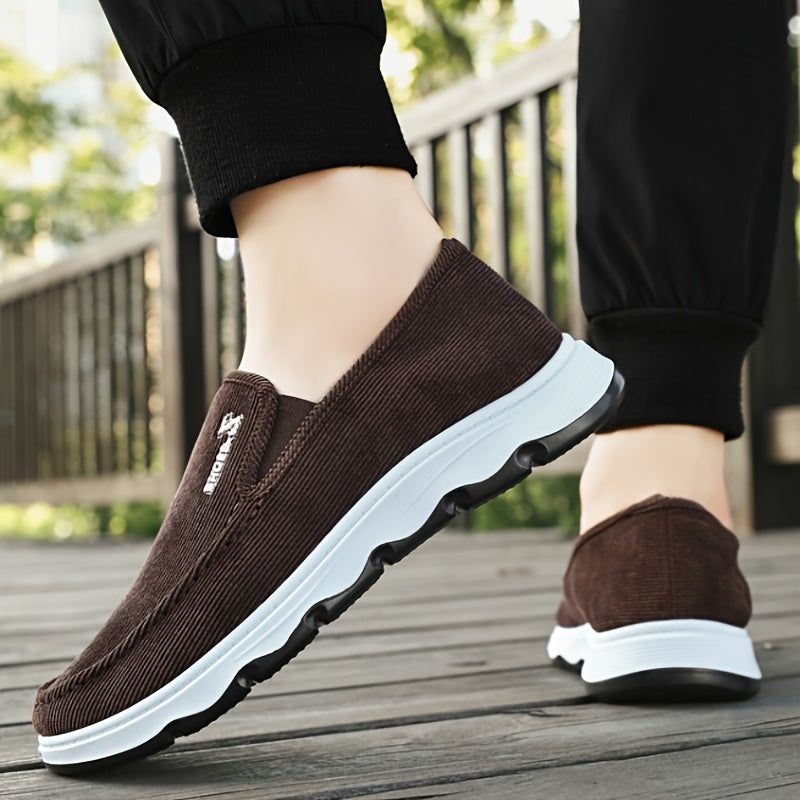 Men's Lightweight Breathable Canvas Loafers - Slip-On Casual Shoes for Walking, Driving & Outdoor Activities, Brown Fabric Upper with Rubber Sole, Comfortable and Stylish Design