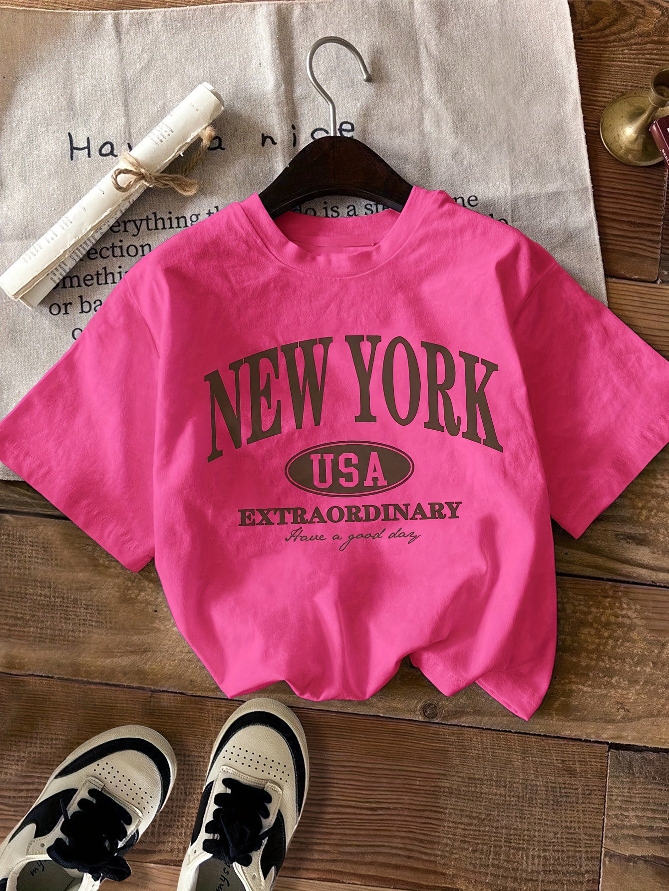 Ladies' Casual T-shirt With Letters, NEW NY USA Pattern, Circular Nect, Summer And Spring Fashion Clothing