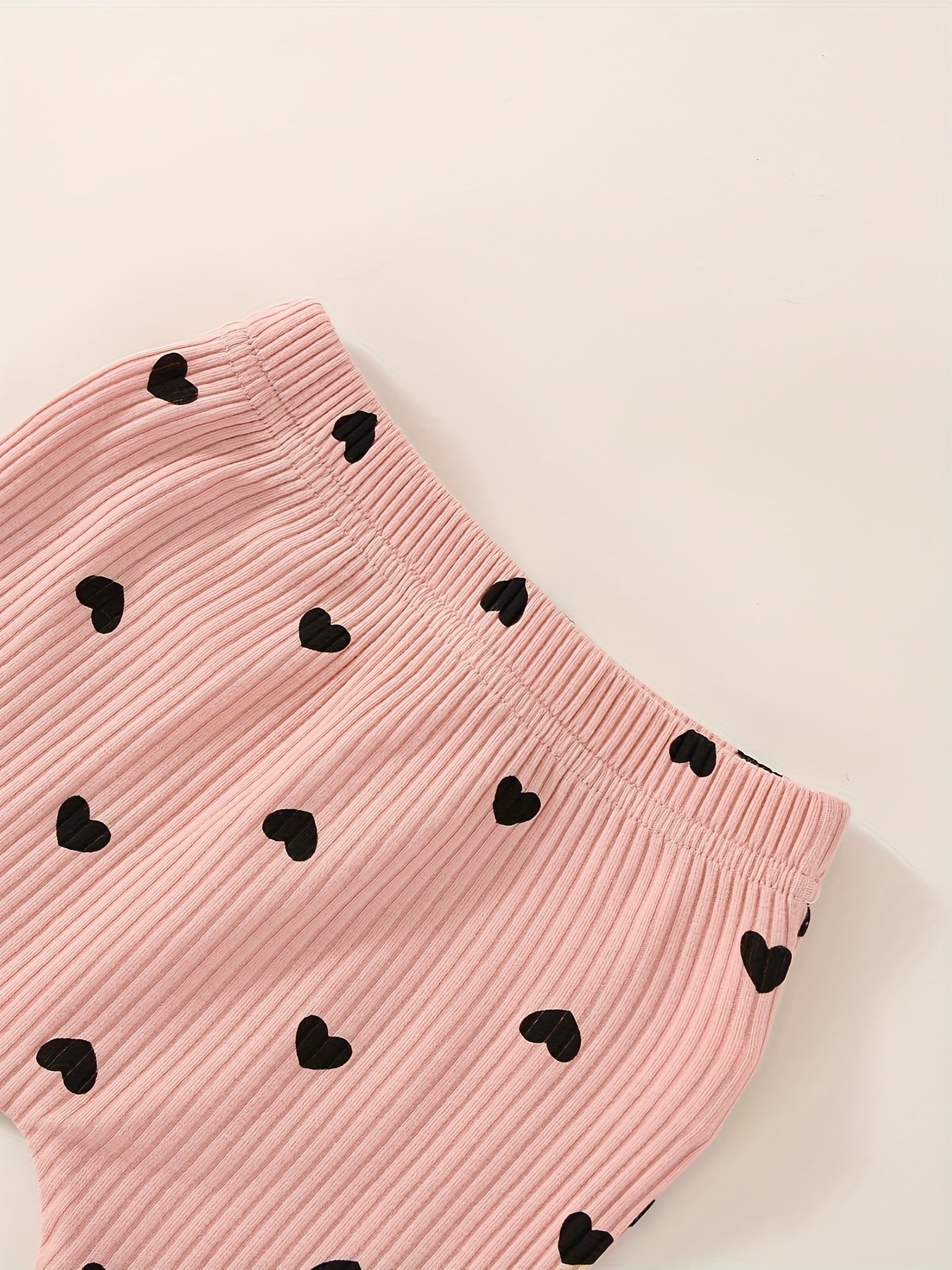 3pcs Baby Girl Outfit Set, Cute Ribbed Ruffle Long Sleeve Romper & Pants, 95% Cotton 5% Spandex, Crew Neck Pullovers, Solid Color, Regular Fit, No Belt, Fall/Winter Knit Fabric, 0-18 Months, for Outdoor