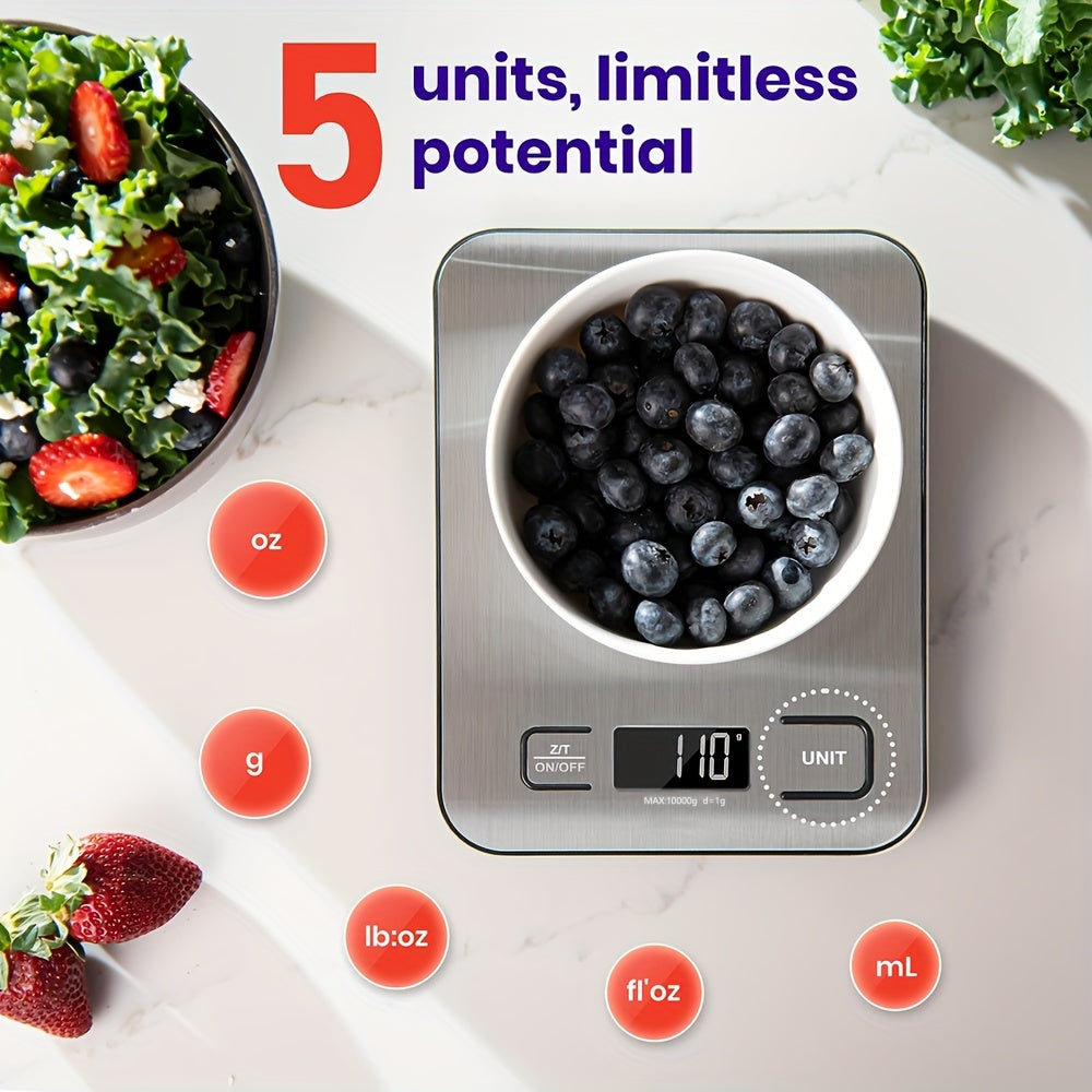 1pc High-Precision Digital Kitchen Scale, 22lb/10kg Capacity, Stainless Steel with LCD Display, Tare Function, Easy Clean, 6 Unit Measurements (g, oz, lb, kg, lb-oz), Ideal for Baking, Cooking, Coffee, and Packaging