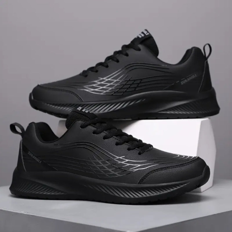 Men's Breathable Lightweight Running Shoes with Air Cushion Technology - Black Low-Top Sneakers for Walking, Jogging, Training Casual Wear, PU Upper MD Sole, All-Season Comfort, Sleek Sporty Design, Cushioned Support