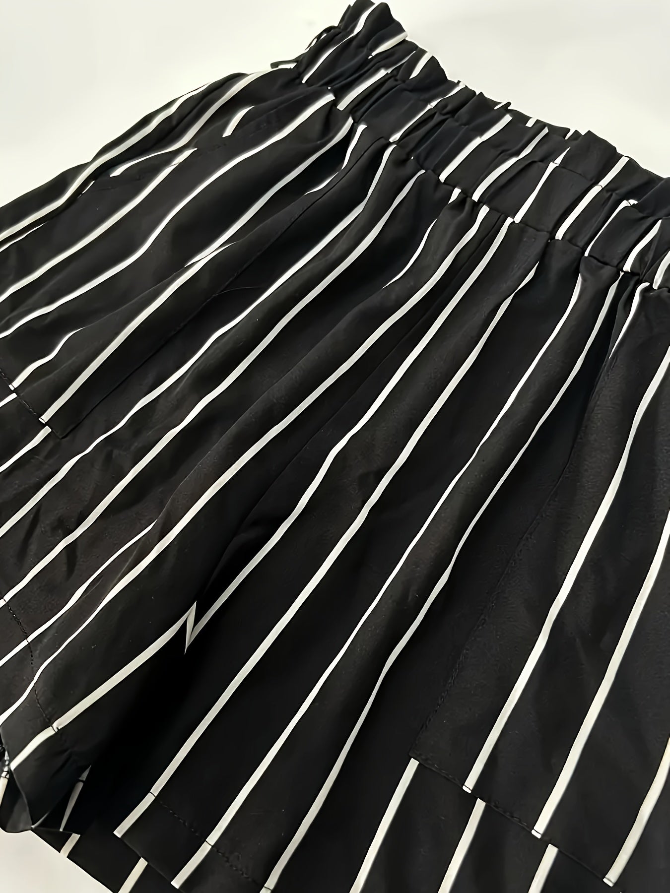 Striped Paperbag Waist Belted Shorts, Vacation Slant Pocket Loose Shorts, Women's Clothing