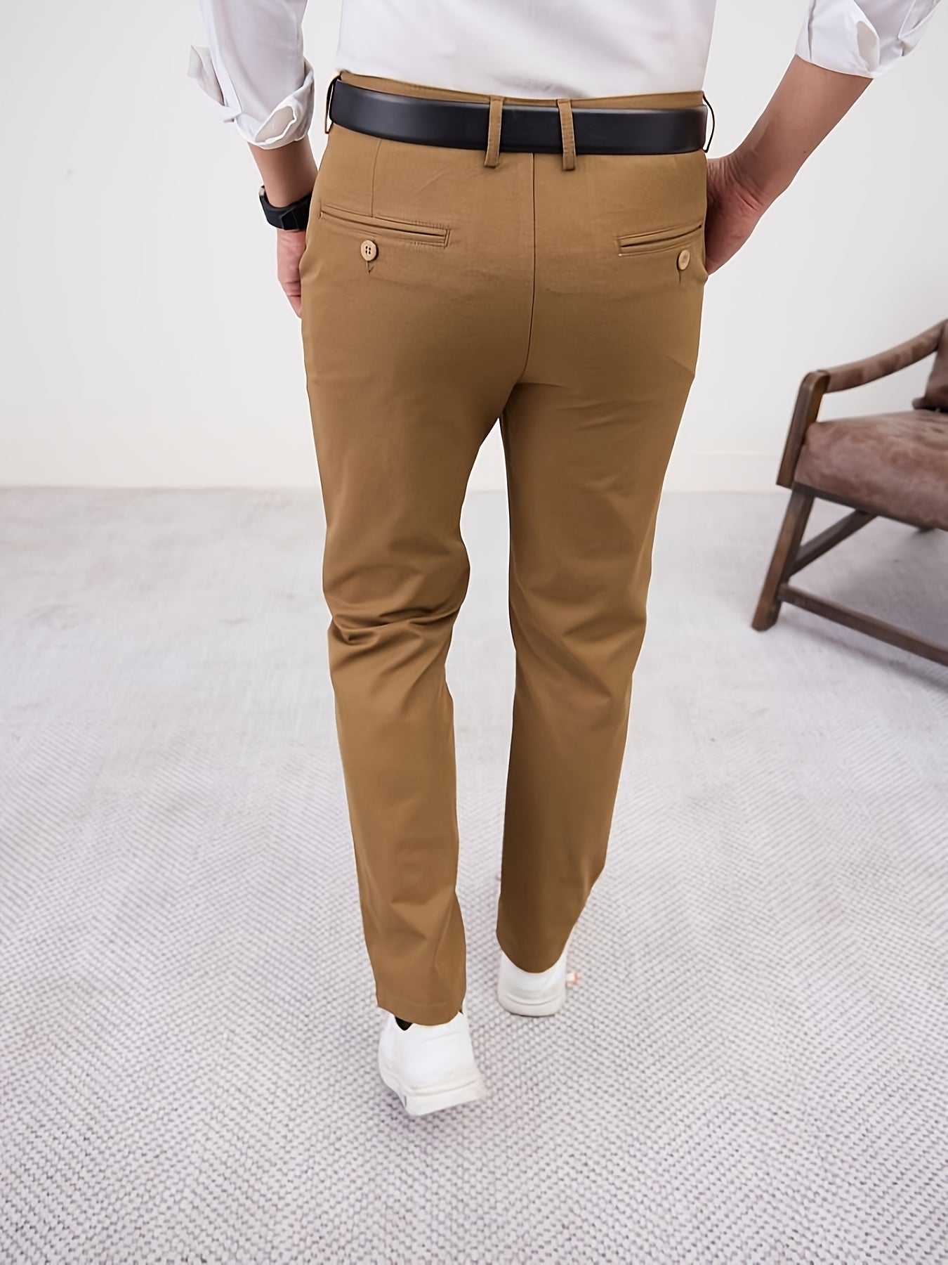 Men'S Casual Solid Color Regular Length Slight Stretch Woven Fabric Pants for Adult