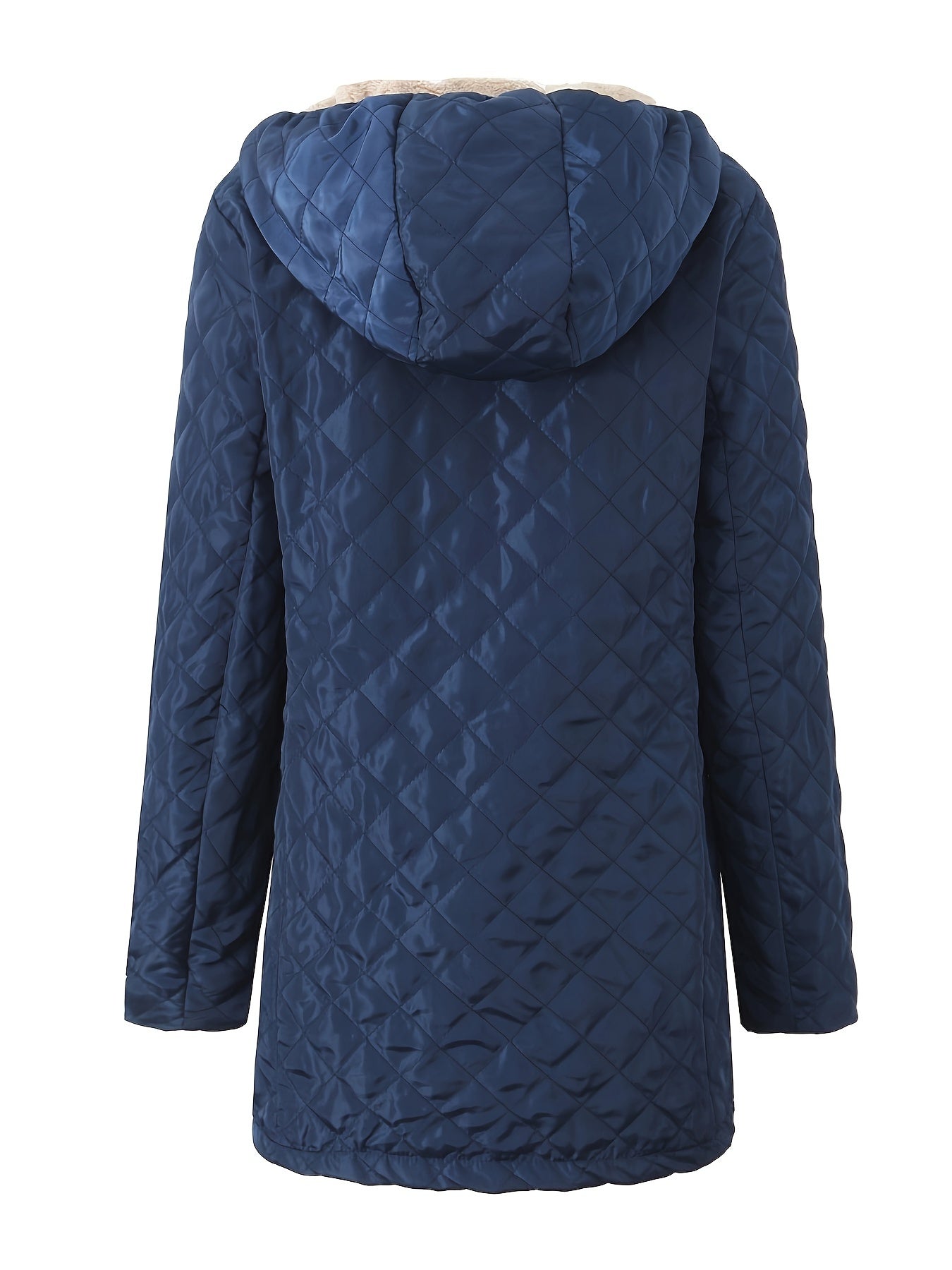 Women's Plus Size Quilted Hooded Jacket - Warm, Casual Long Coat with Faux Fur Trim, Zipper Closure, and Diamond Pattern Stitching - Ideal for Winter Outdoor Activities, Cold Weather Apparel|Hooded Coat|Soft Texture, Winter C