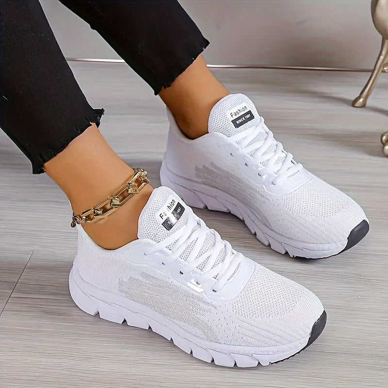 Women's Solid Color Casual Sneakers, Lace Up Comfy Breathable Soft Sole Shoes, Lightweight Low-top Running Shoes plus size