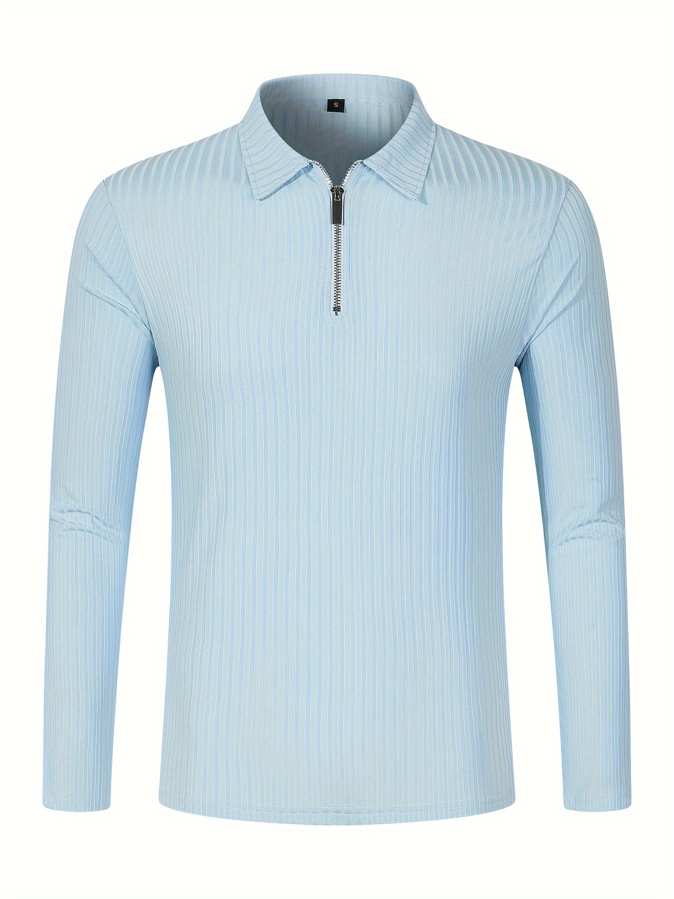 Men's Casual Sports Ribbed Long Sleeve Zipper Lapel Golf Shirt, Spring And Fall
