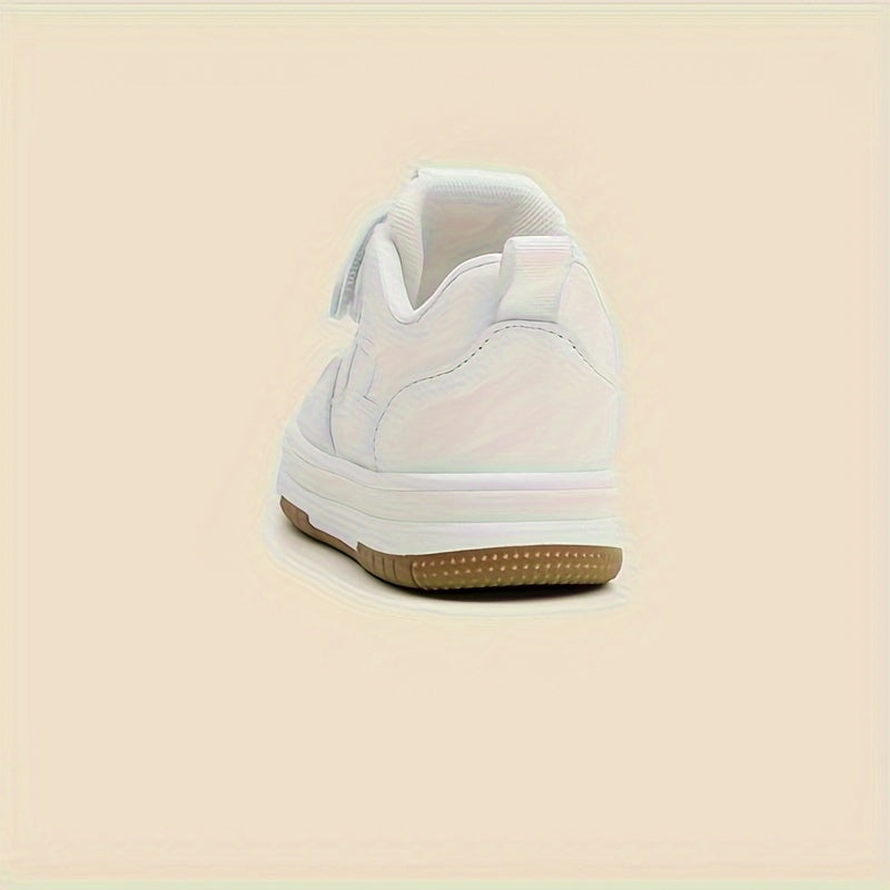 Preppy Style Solid Color Casual All-Season Low Top Sneakers for Boys and Girls with Adjustable Strap Closure, PU Upper, Fabric Lining, and Durable Rubber Sole, Perfect for Daily Wear & School Under 14 Years - White