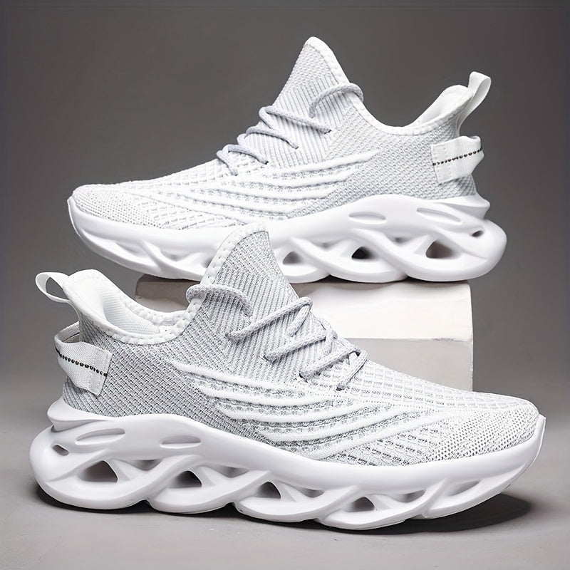 Breathable Knit Sneakers - Summer Height-Boosting Running Shoes | Fashionable & Casual Lace-Up Athletic Footwear for Men and Women | Durable EVA Sole | Perfect for Outdoor Activities | Black, White, Red, Summer Running Shoes|