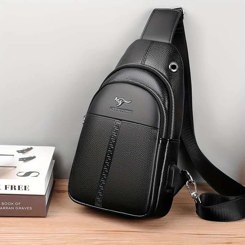 Men's Chest Bag Crossbody Shoulder Bag Small Fanny Pack Fashion Casual PU Leather Men's Satchel
