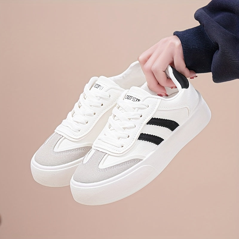 2024 New Arrival Women'S Casual Sneakers with Stripes, All-Season, Low Top, Lace-Up Closure, Plain Toe, Man Made Upper, Fabric Inner, PVC Sole, Non-Woven Fabric Insole