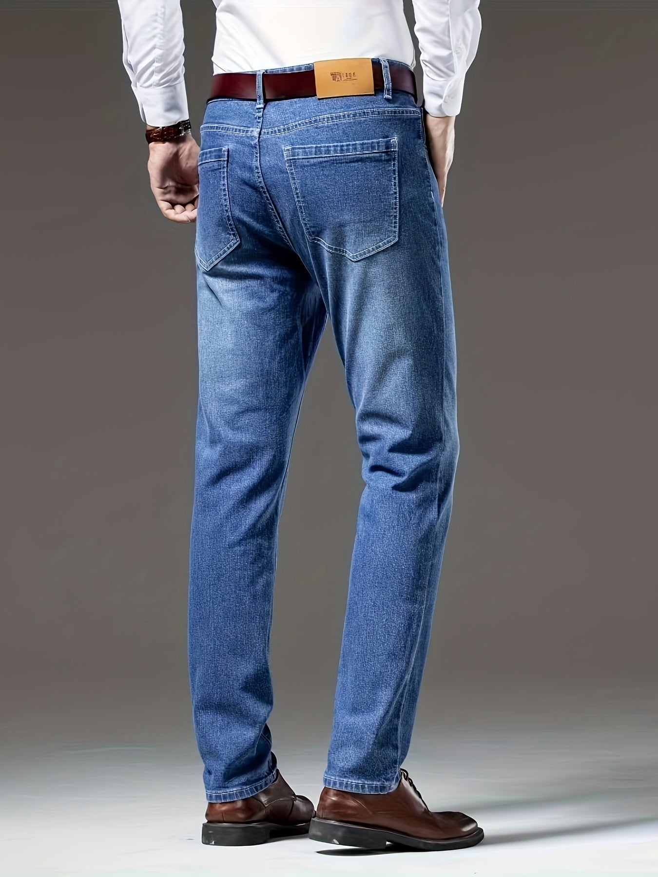 Տղամարդկանց Slim Fit Elastic Denim Jeans - Casual Business Style, Միջին գոտկատեղի, Բաց Կապույտ, Մեքենայով Լվացող, Հարթ Մակերես, Հարմար է Գարնան և Աշնանային, Գարուն և Աշնանային Հագուստ | Slim Fit Jeans | Ձգվող ջինսե