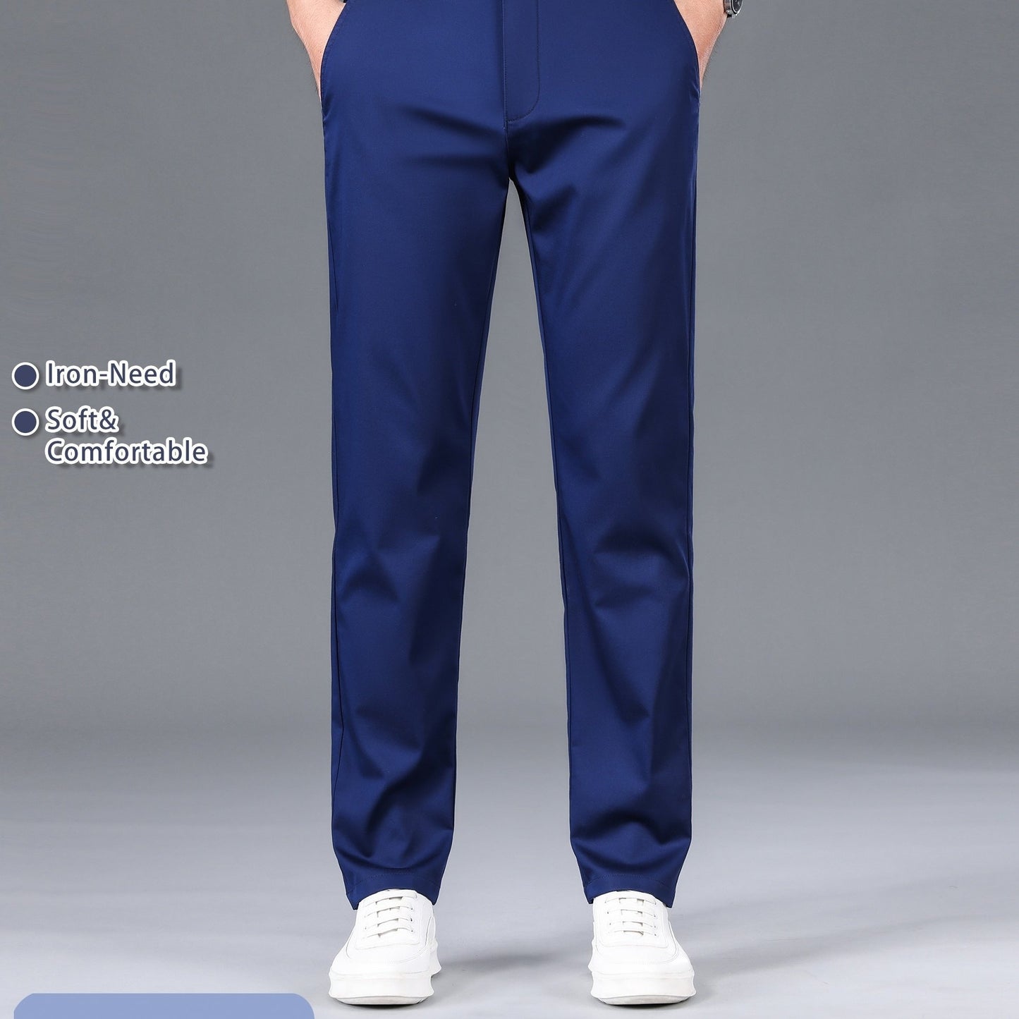 Men's Solid Color Straight Leg Business Style Cotton Blend Pants, Casual Comfy Breathable Outdoor Trousers As Gift