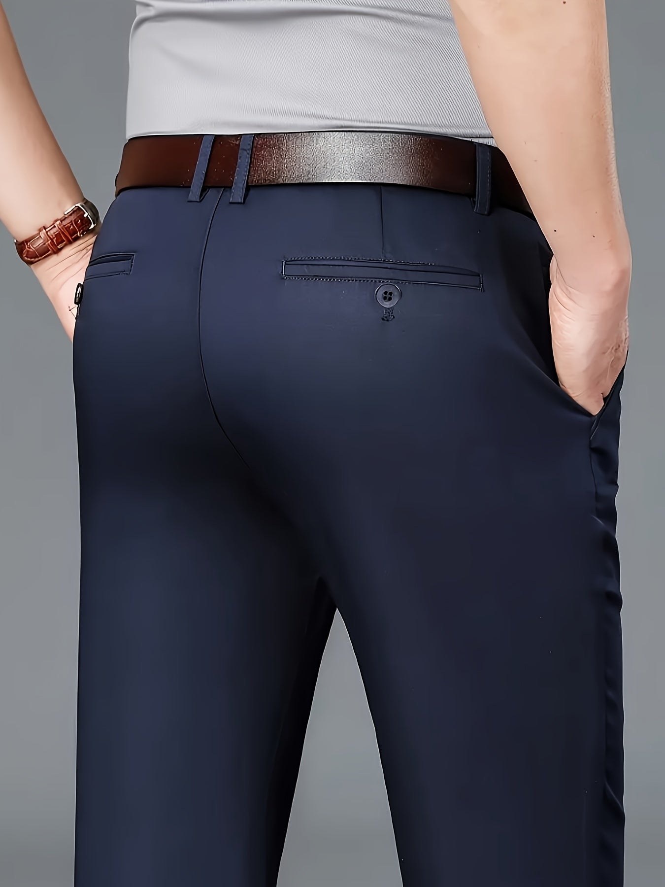 Men'S New Style Solid Color Suit Pants for All Seasons, Fashionable Business Stretch Straight-Leg Formal Trousers, Slim-Fit Casual Pants.