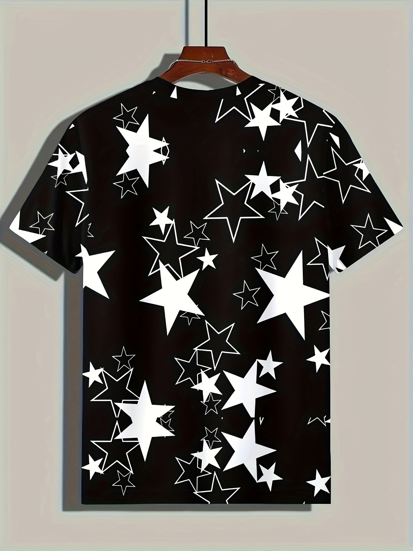 Men's Allover Color Blocking Stars Pattern Short Sleeve Crew Neck T-shirt For Summer, Casual Stylish Tee As Gift