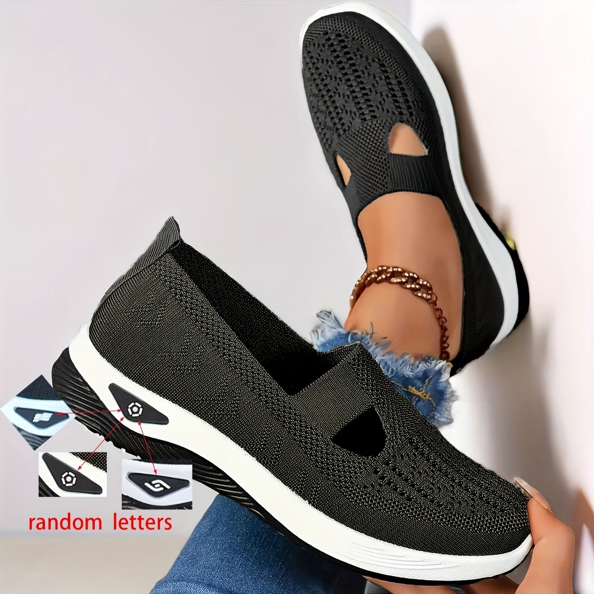 Women'S Breathable Mesh Slip-On Sneakers - Comfortable Low-Top Casual Shoes with Soft Rubber Sole, Black & White Design, All-Season Wear, Casual Footwear | Breathable Mesh Shoes | Durable Rubber Sole