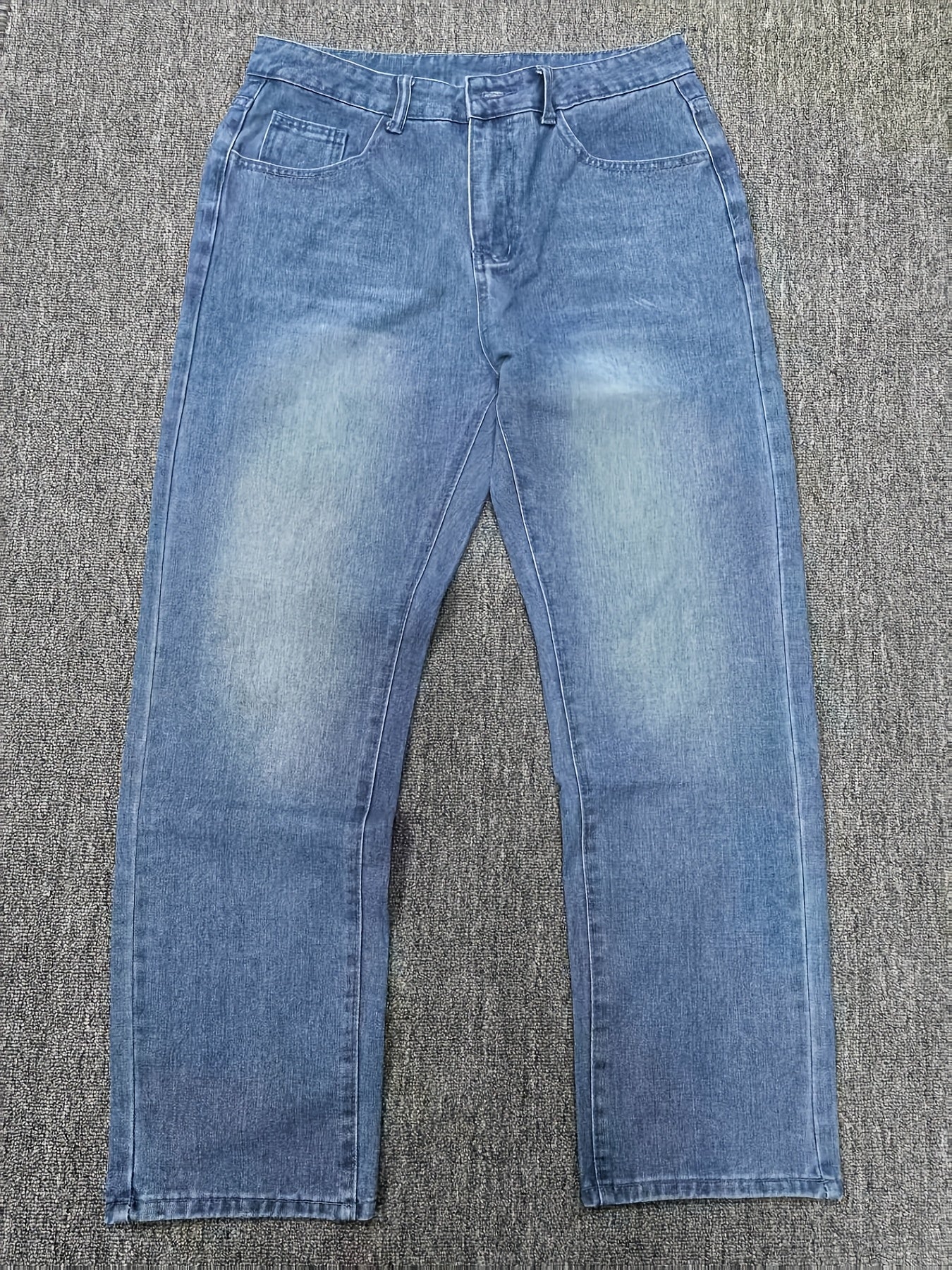 Men's Slim Fit Blue Jeans - All-Season, Non-Stretch Denim, Mid-Rise, Zip Closure, Casual Streetwear Style, Machine Washable, Yearround Wear|Sleek Jeans|Glossy Finish