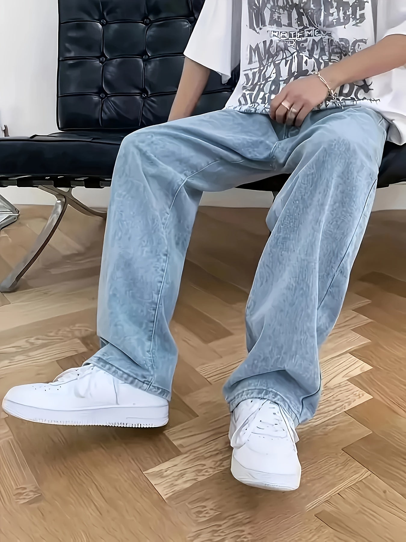 Men's Casual Straight Leg Blue Jeans - Cotton Blend, Non-Stretch Denim, Machine Washable, Classic Fit for All Seasons