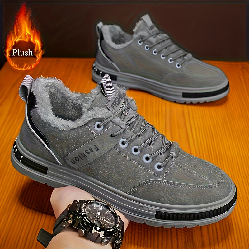 Men's Winter Low-Top Sneakers - Upper & Cushioned Sole, All- Round Toe Casual Shoes Suitable for Cold Weather, Urban Style, and Casual Attire