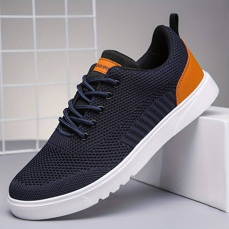 Men's Trendy Woven Knit Breathable Skate Shoes, Comfy Non Slip Lace Up Sneakers For Men's Outdoor Activities