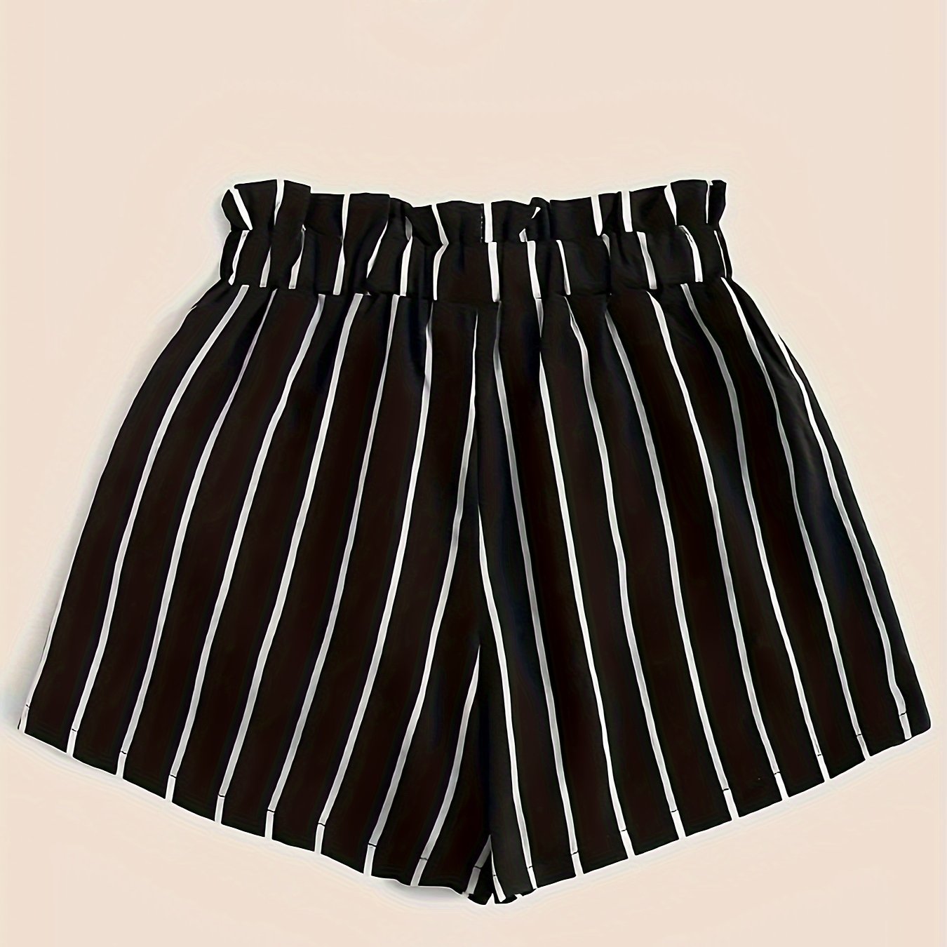 Striped Paperbag Waist Belted Shorts, Vacation Slant Pocket Loose Shorts, Women's Clothing