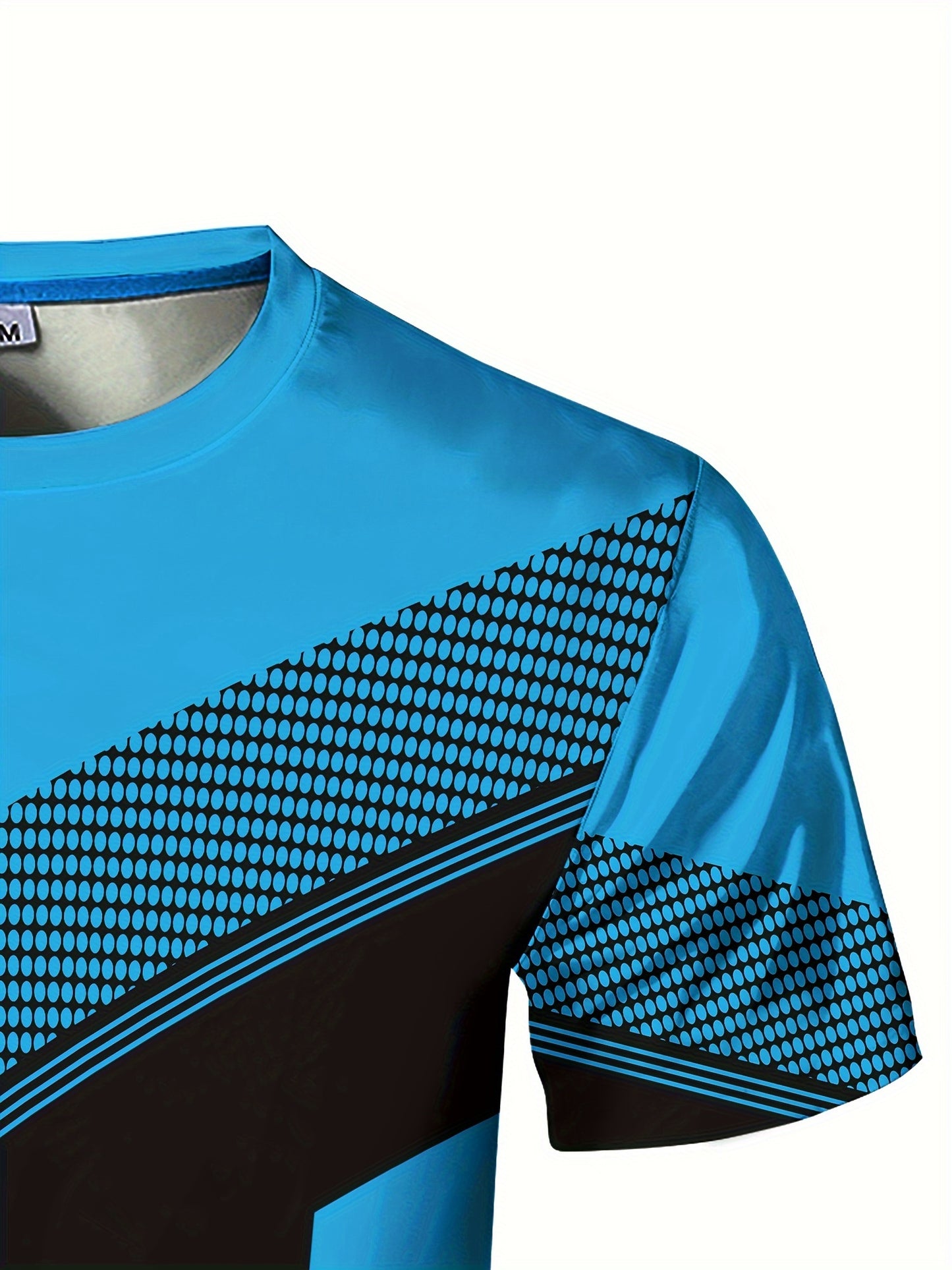 Men'S Geometric-Pattern Sports T-Shirt, Polyester Blend, Crew Neck, High Stretch, Short Sleeve, Quick-Dry, Tear-Resistant, Knit Fabric, Skinny Fit, with 3D Heat Sublimation for Running, Yoga, Training, Hiking, Casual & Athlet