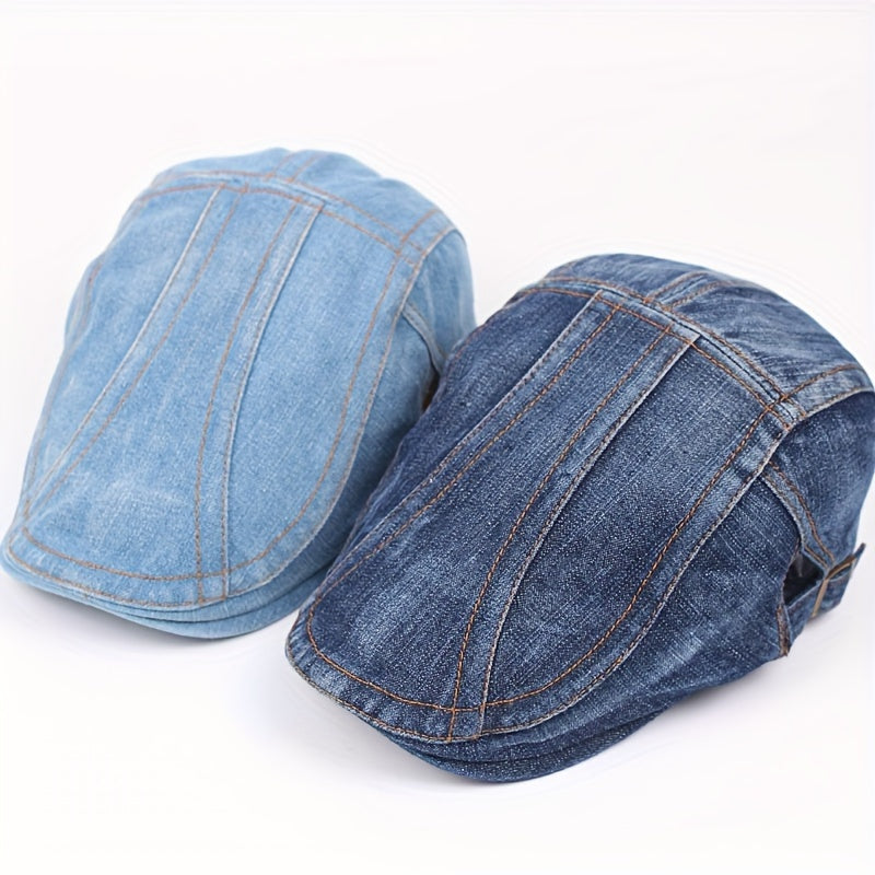 Denim Beret Hat Versatile Commuter Style Peaked Cap Vintage Distressed Casual Fashion Hat Spring Autumn Forward Cap Women's Hat