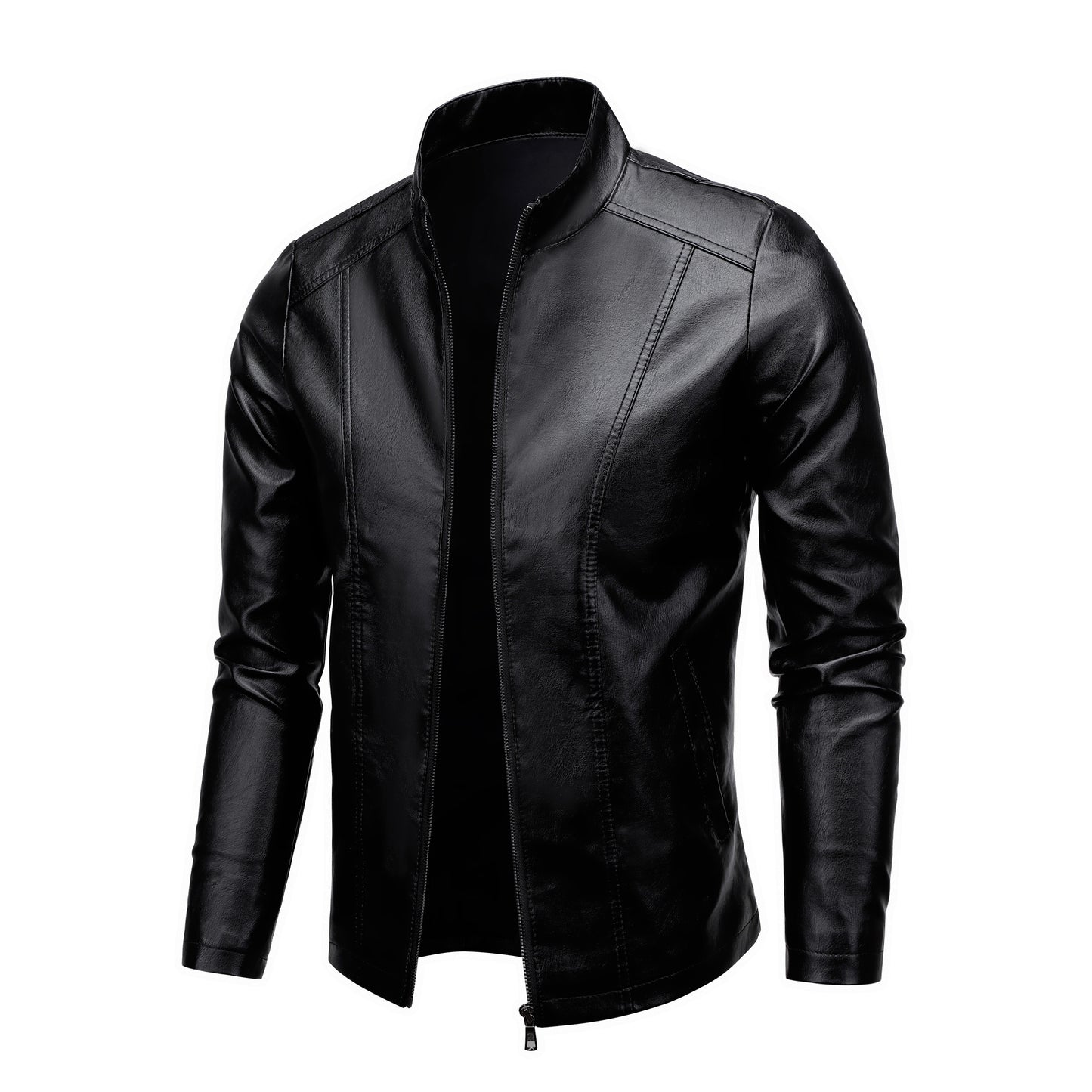 Men'S Casual Jacket - Stand Collar Zip-Up Long Sleeve - 100% Polyurethane, Solid Color, Non-Stretch Woven Fabric, Regular Fit with Functional Pockets for Daily Wear