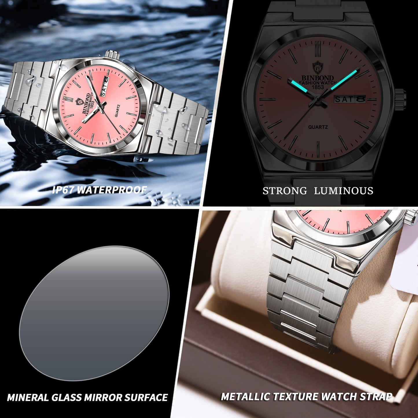 BINBOND Women'S Fashion Watch, Double Calendar, Quartz Movement, Stainless Steel Band, Round Case, Ideal for Daily Wear & Gifting, Stylish Accessory|Minimalist Design|Durable Watch