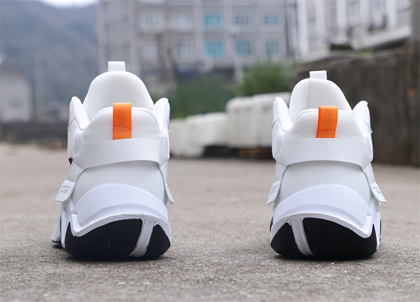 Breathable Men's Running Shoes with Anti-Slip EVA Sole, Lightweight Low-Top Sneakers for Casual Wear and Light Exercise, White with Orange Accents, Comfortable Fabric Upper and Durable PVC Insole, Versatile Sneakers Stylish