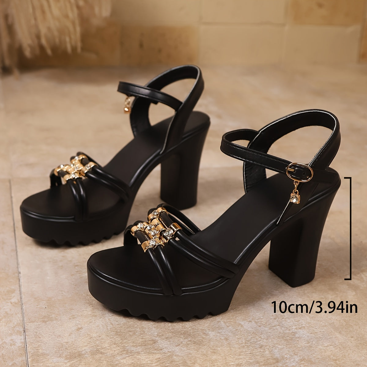 Women's Chunky Platform High Heel Sandals - Elegant Open-Toe Summer Shoes with Ankle Strap, Synthetic Cover Upper PU Sole, White Versatile Dressy Casual Footwear, Chunky Heel Sandals, Formal Casual Wear, Crisscross Ankle St