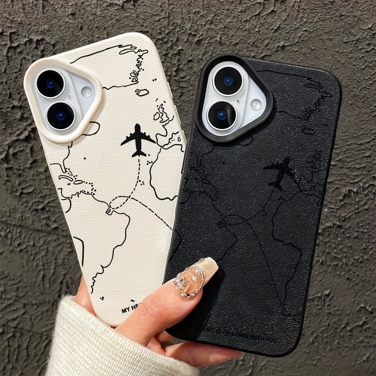 Voyage Aircraft Suitable for iPhone 16/16 Pro/16 PLUS/16 Pro Max Phone Case 15/14/13/12/11, Creative Fashion Shockproof Drop-proof Wear-resistant Anti-fingerprint Artificial Faux Leather Textured Rubber TPU Soft Case Protecti