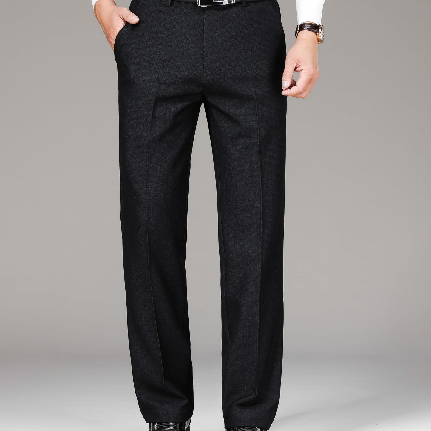 Men's Solid Color Business Style Dress Pants, Lightweight Comfy Casual Trousers for Office Wear