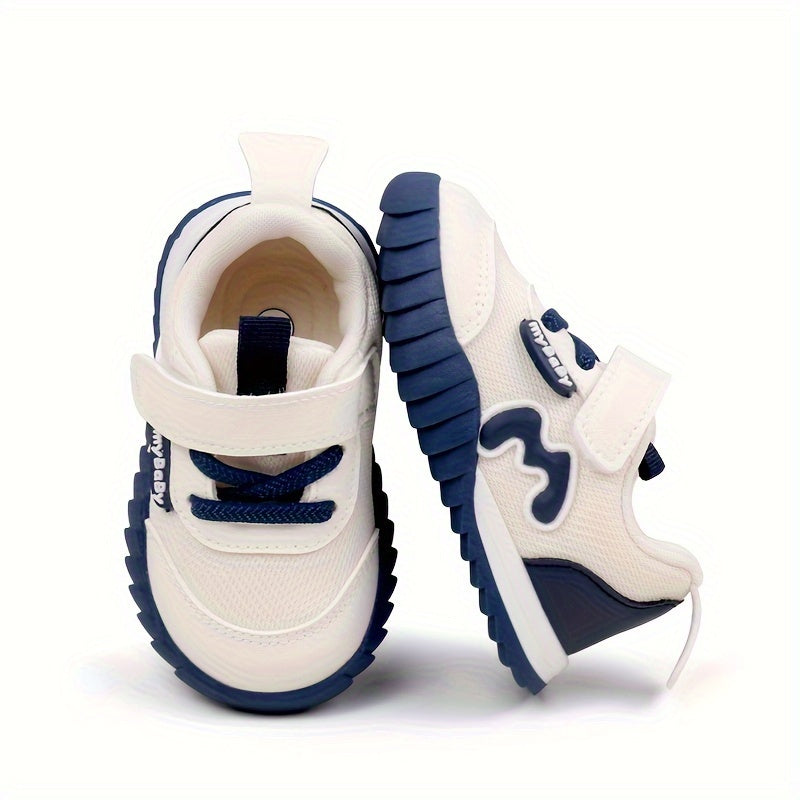 Trendy Design | Breathable Mesh & Non-Slip Sole Sneakers for Youngsters - Stylish Pink & Blue Low-Top Walking Shoes with "Mama Needs Coffee" Patch, Perfect for Spring & Summer Outings