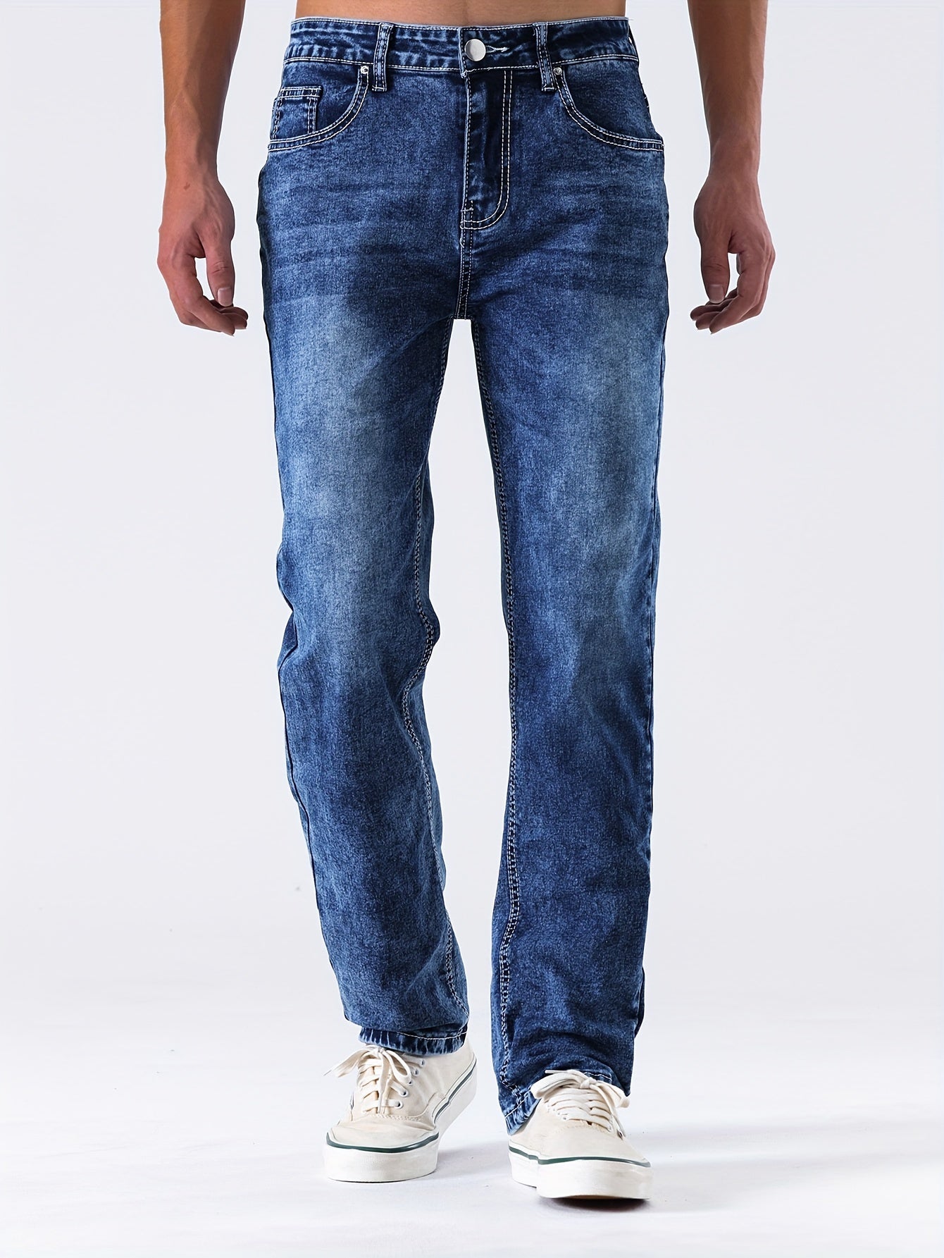 Men's Casual Slim Fit Stretch Jeans, Chic Street Style Distressed Denim Pants
