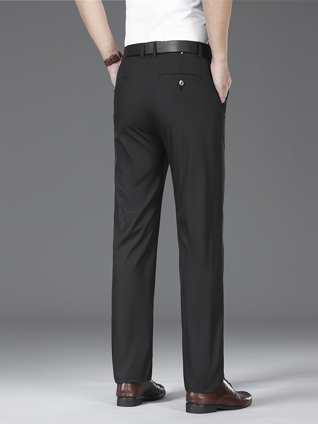 Men's Lightweight Summer Casual Pants, Slim Straight Fit, Polyester, Mid-Rise, Built-in Zipper, Regular Length - Ideal for Casual Attire