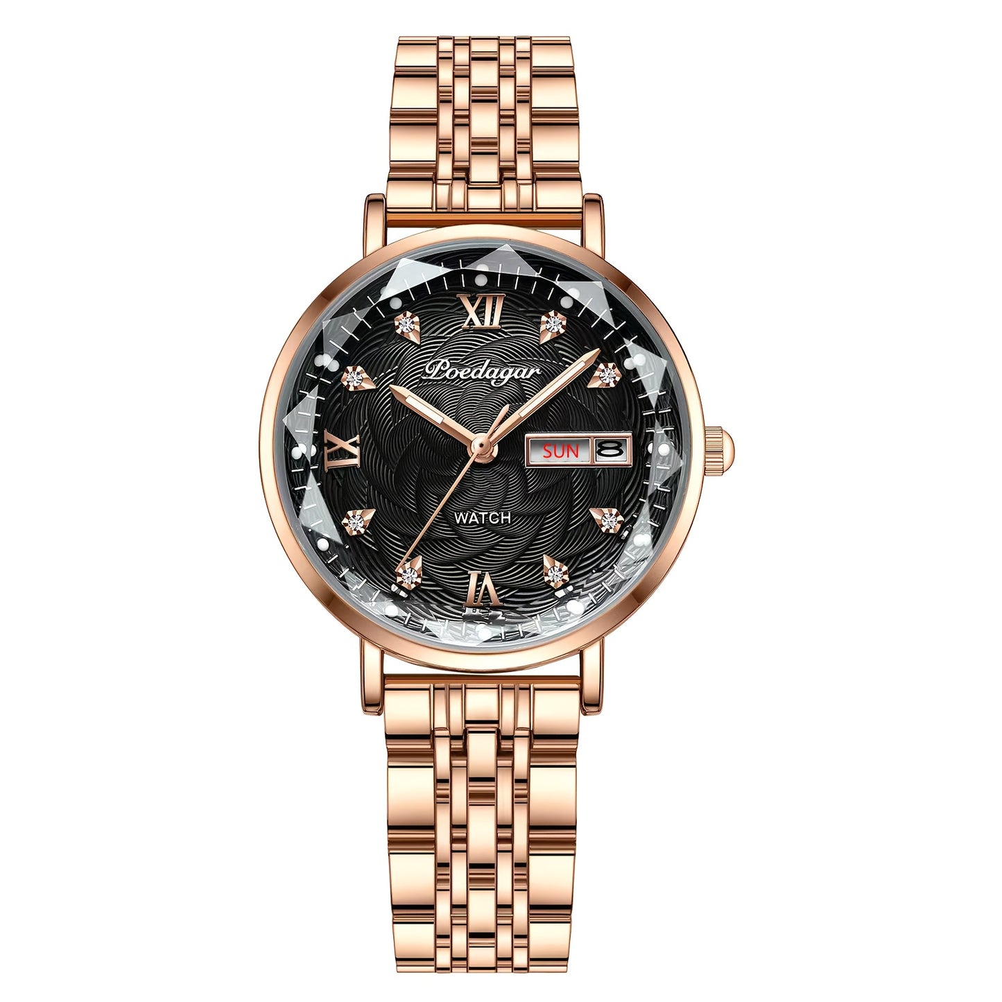 POEDAGAR Women's Luxury Quartz Watch, Luminous with Dual Calendar & Date Display, Stainless Steel Band