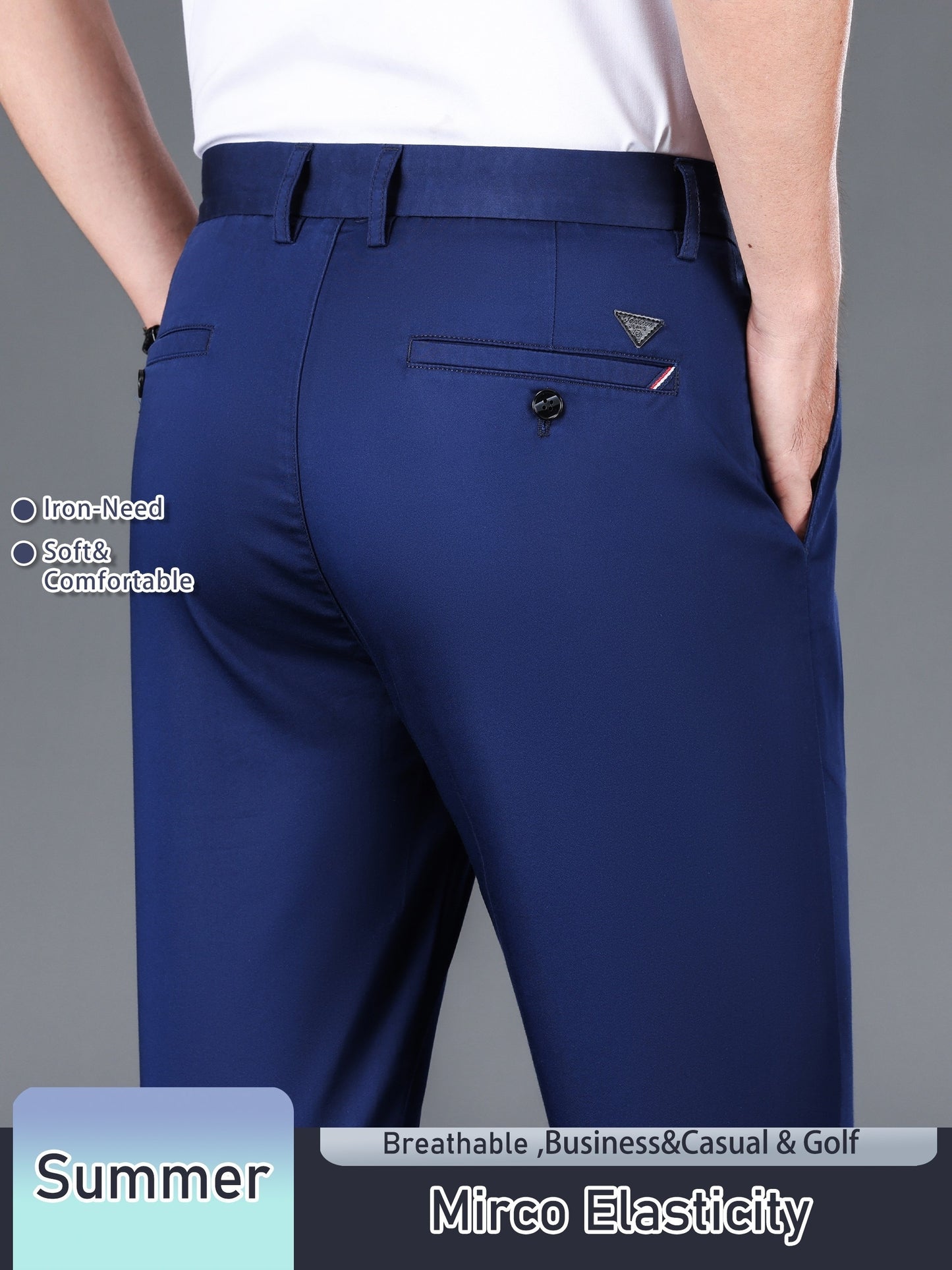 Men's Solid Color Straight Leg Business Style Cotton Blend Pants, Casual Comfy Breathable Outdoor Trousers As Gift