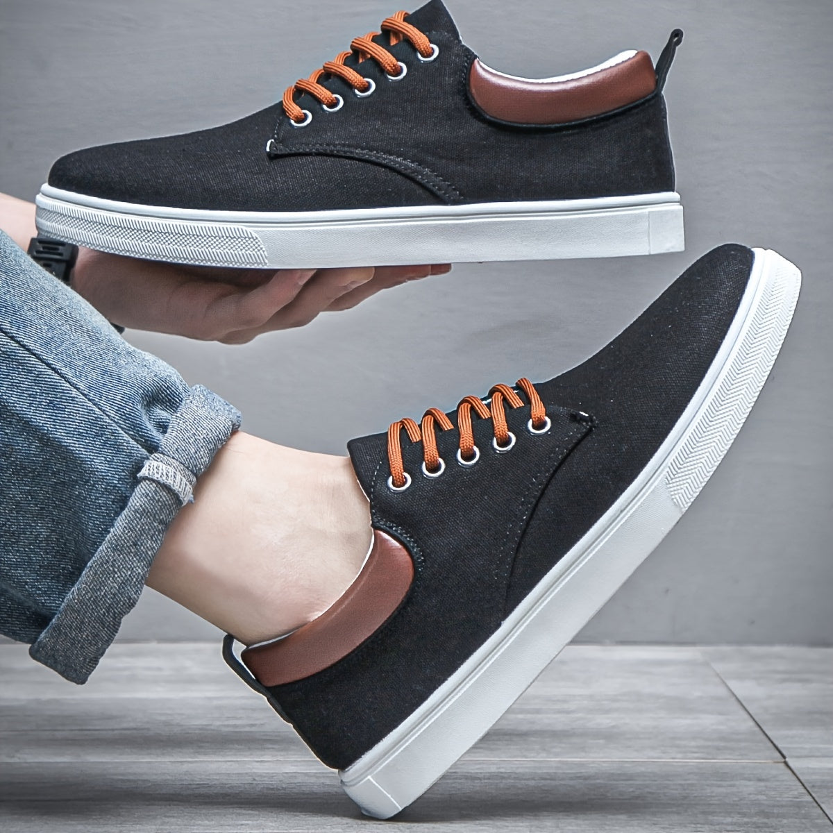 Men's Low Top Casual Canvas Skate Shoes, Breathable Lace-up Casual Flats For Outdoor Walking Driving, Men's Street Footwear